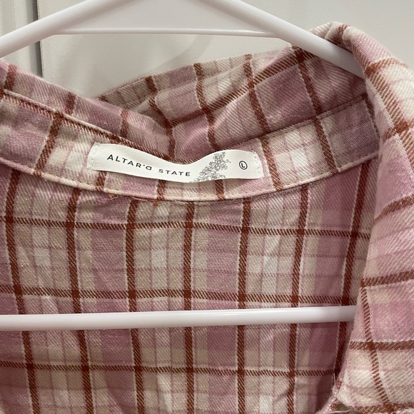 NWT Altar'd State Pink Plaid Button-Up Top - Picture 3 of 6